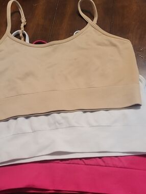 wonder nation Beige, White & Pink Girls' Seamless Bralette Set